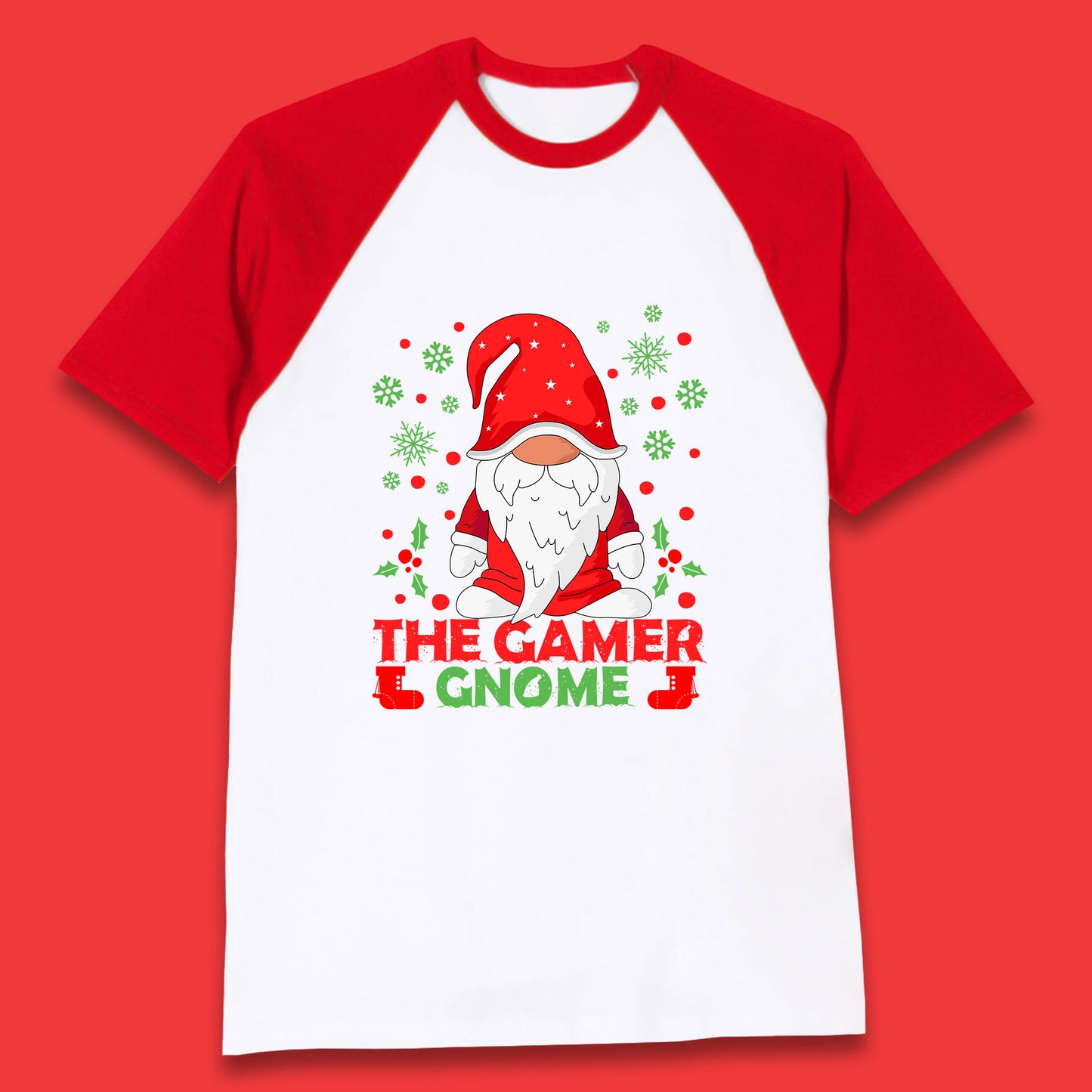 the gamer gnome christmas baseball t shirt