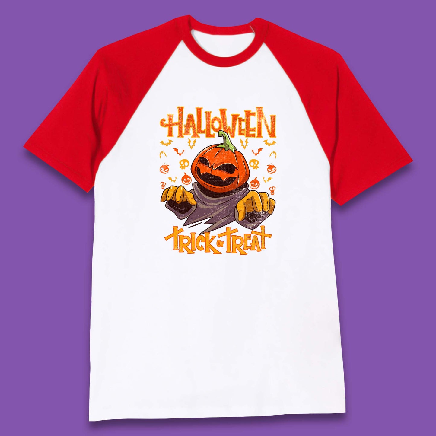 Halloween Trick Or Treat Pumpkin Character Halloween Scary Evil Pumpkin Baseball T Shirt