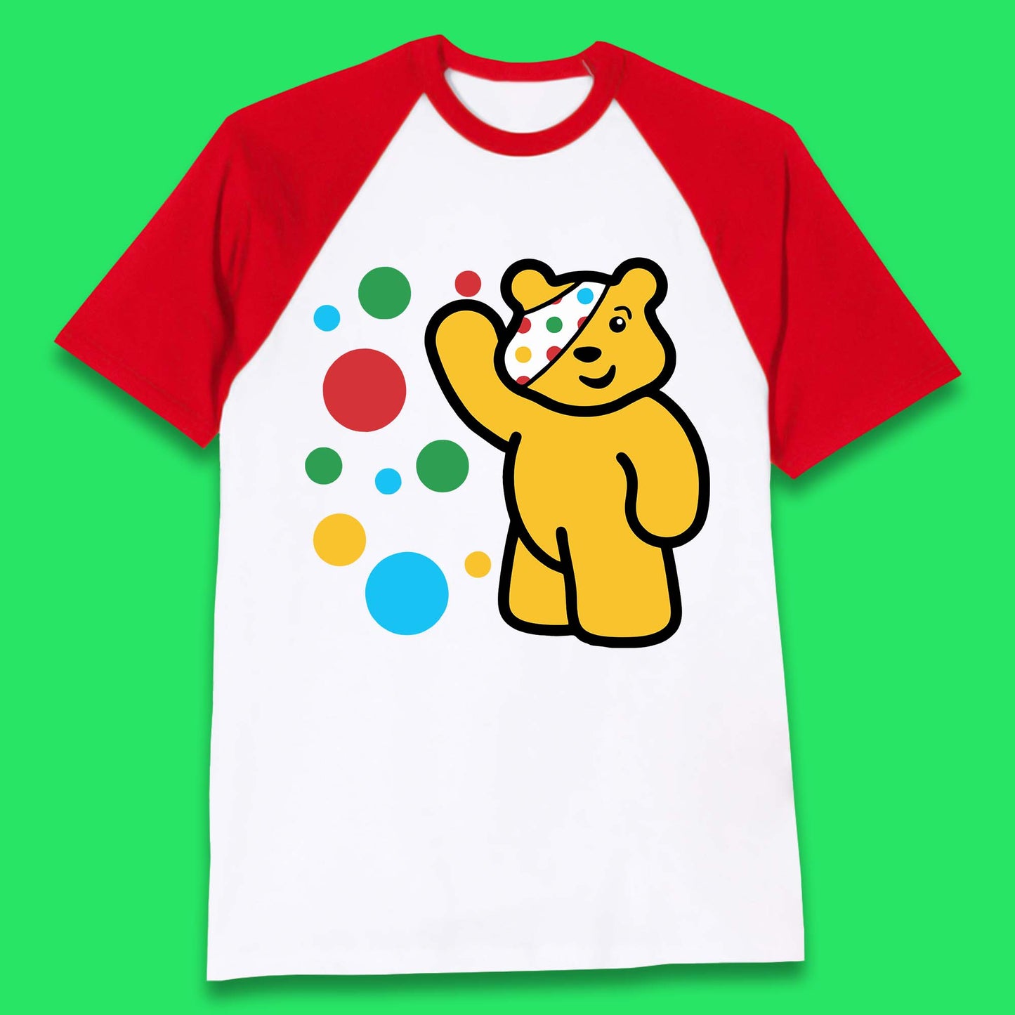 Spotty Pudsey Bear Hand Waving Dotty Spot Fundraising Children In Need Spotty Bear Spotty Day Baseball T Shirt