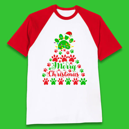 merry christmas paws tree baseball t shirt