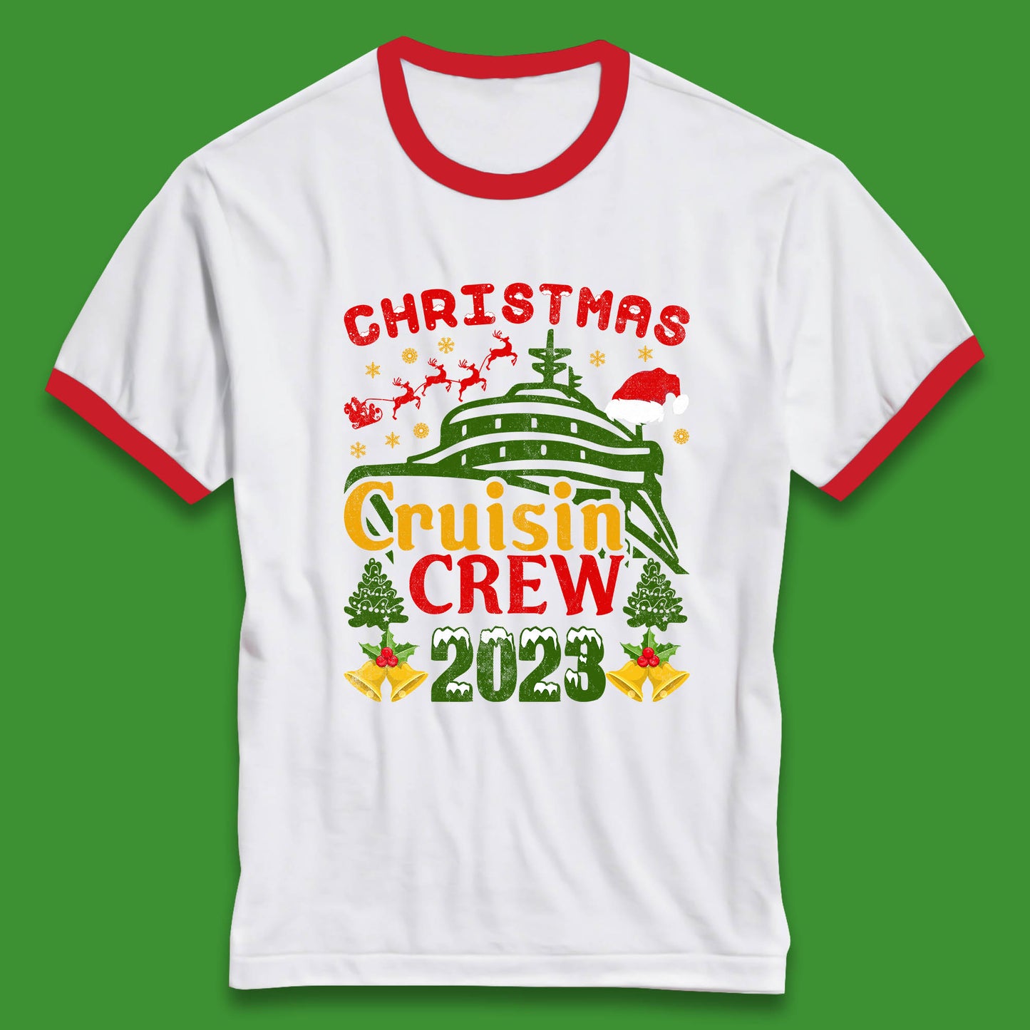 Christmas Cruisin Crew 2023 Xmas Cruise Vacation Cruising Squad Ringer T Shirt