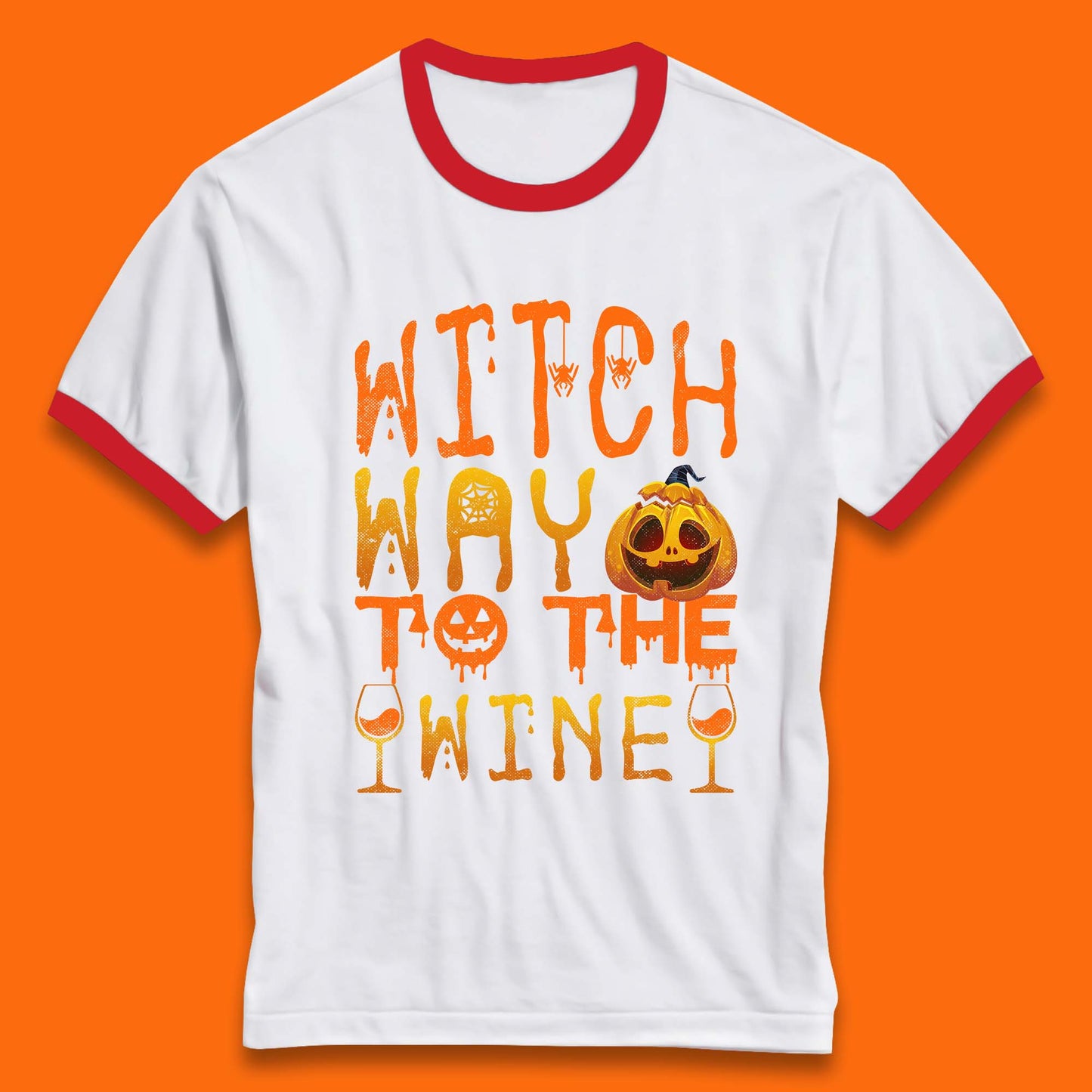 Witch Way To The Wine Funny Halloween Wine Drinking Lover Ringer T Shirt