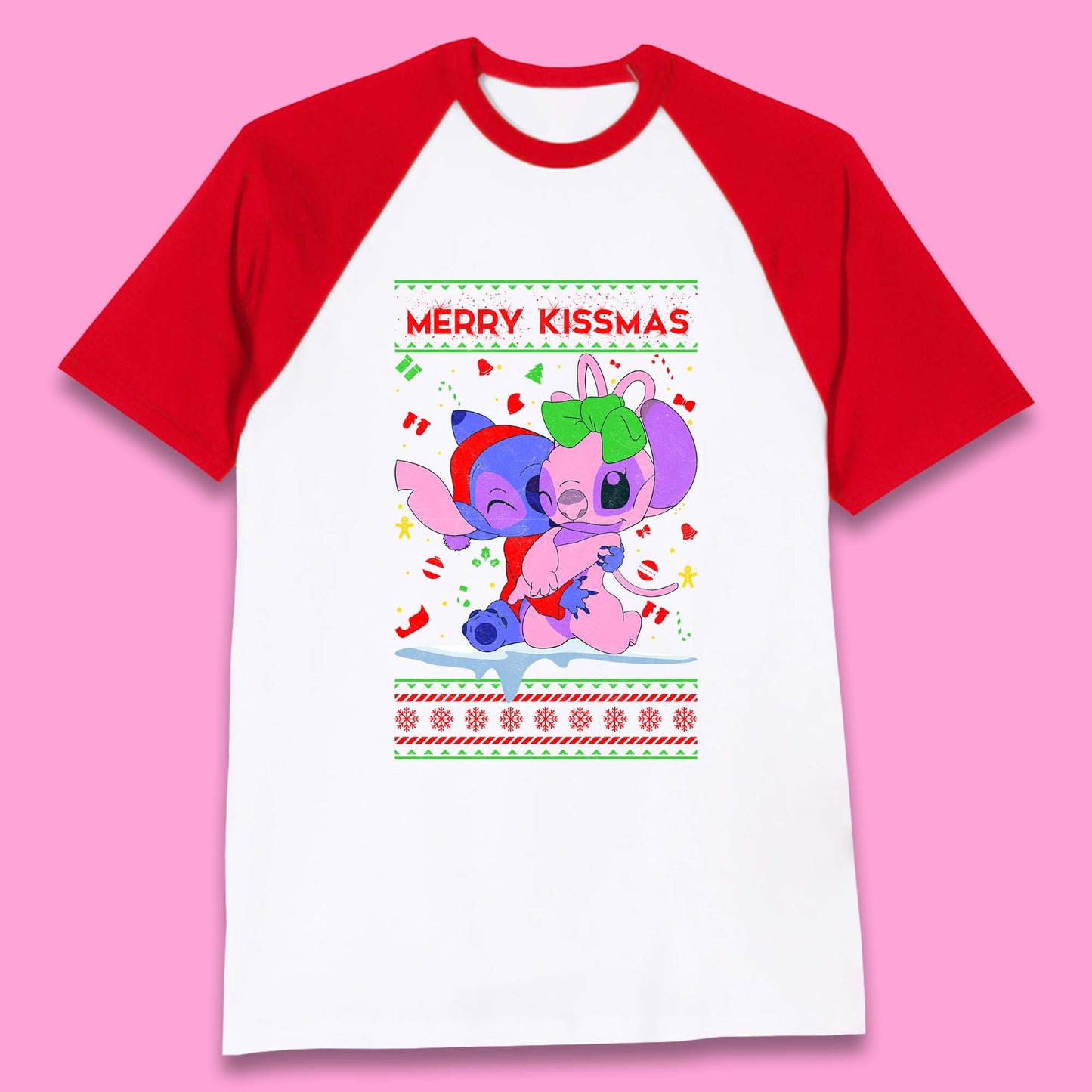 merry kissmas disney stitch and angel baseball t shirt