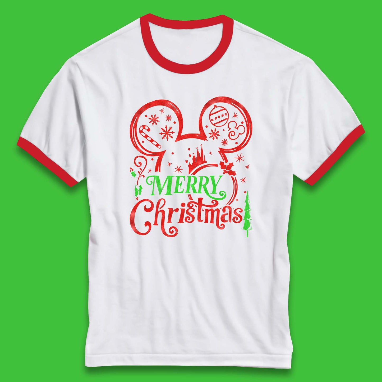 mickey mouse head christmas ringer t shirt