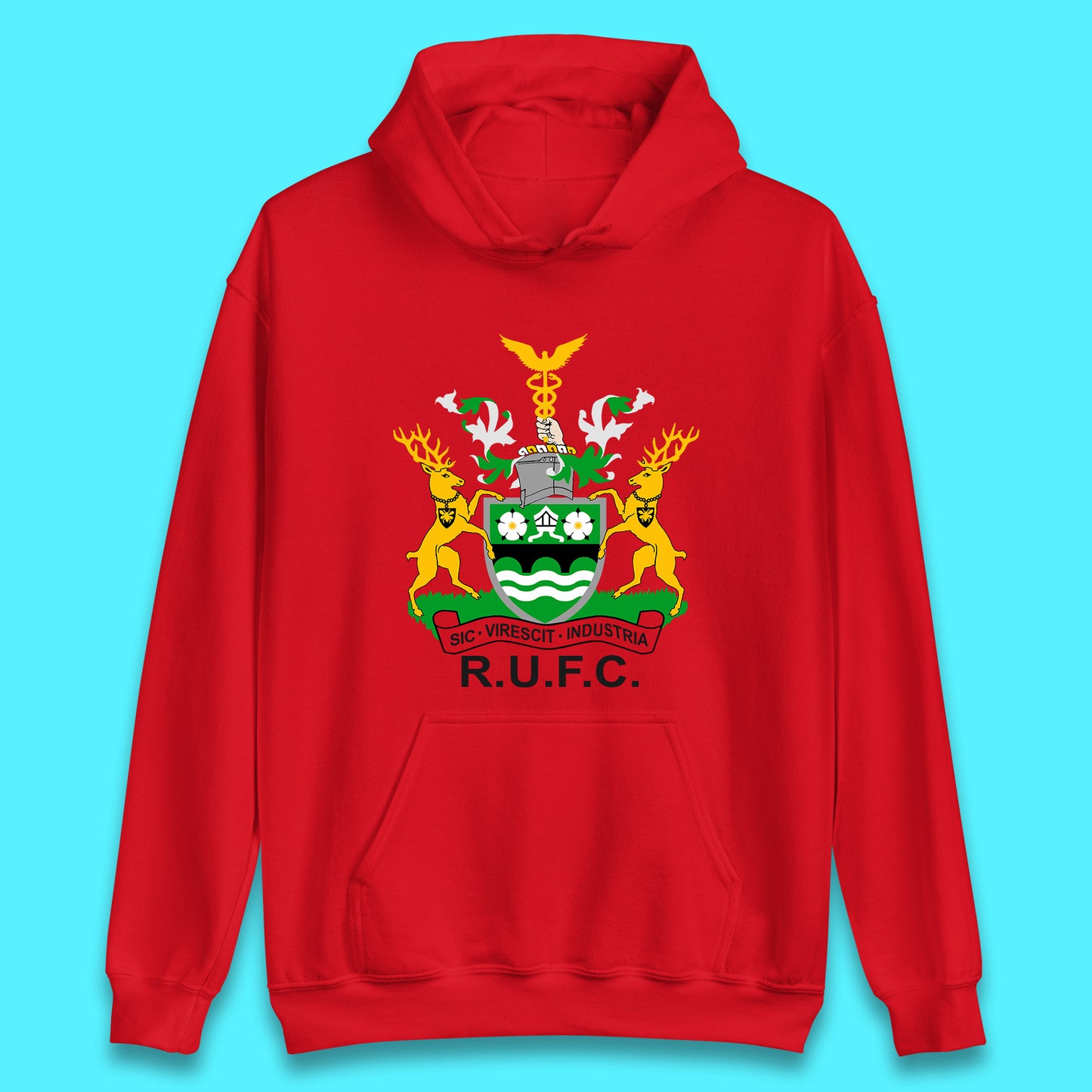 R.U.F.C. Coat Of Arms Rotherham SIC. VIRESCIT. INDUSTRIA Rotherham Metropolitan Borough Council Flags And Symbols Of Yorkshire Gift Unisex Hoodie