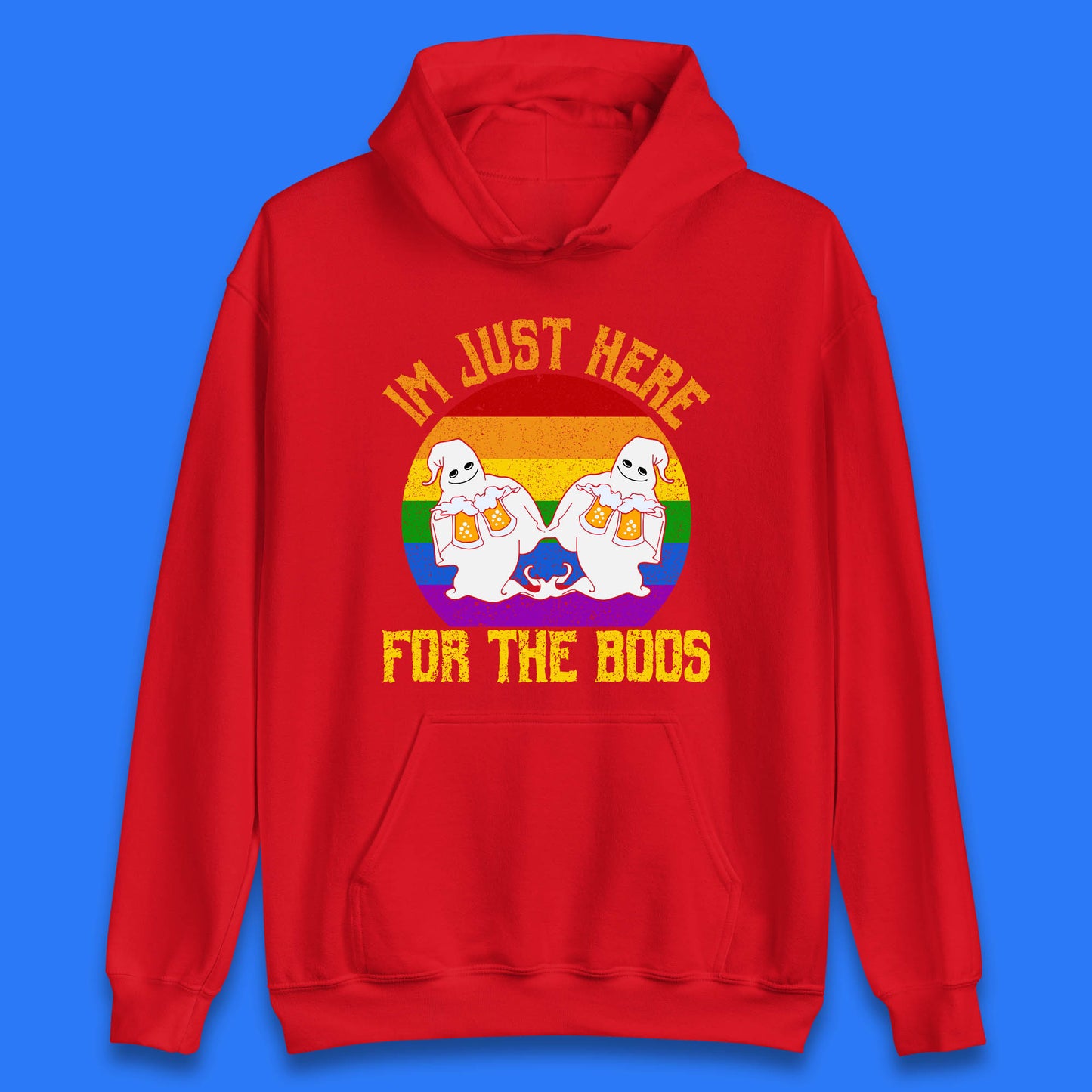 Halloween I Just Here For The Boos Gay Boo Ghosts Drinking Beer LGBTQ Pride Beer Unisex Hoodie