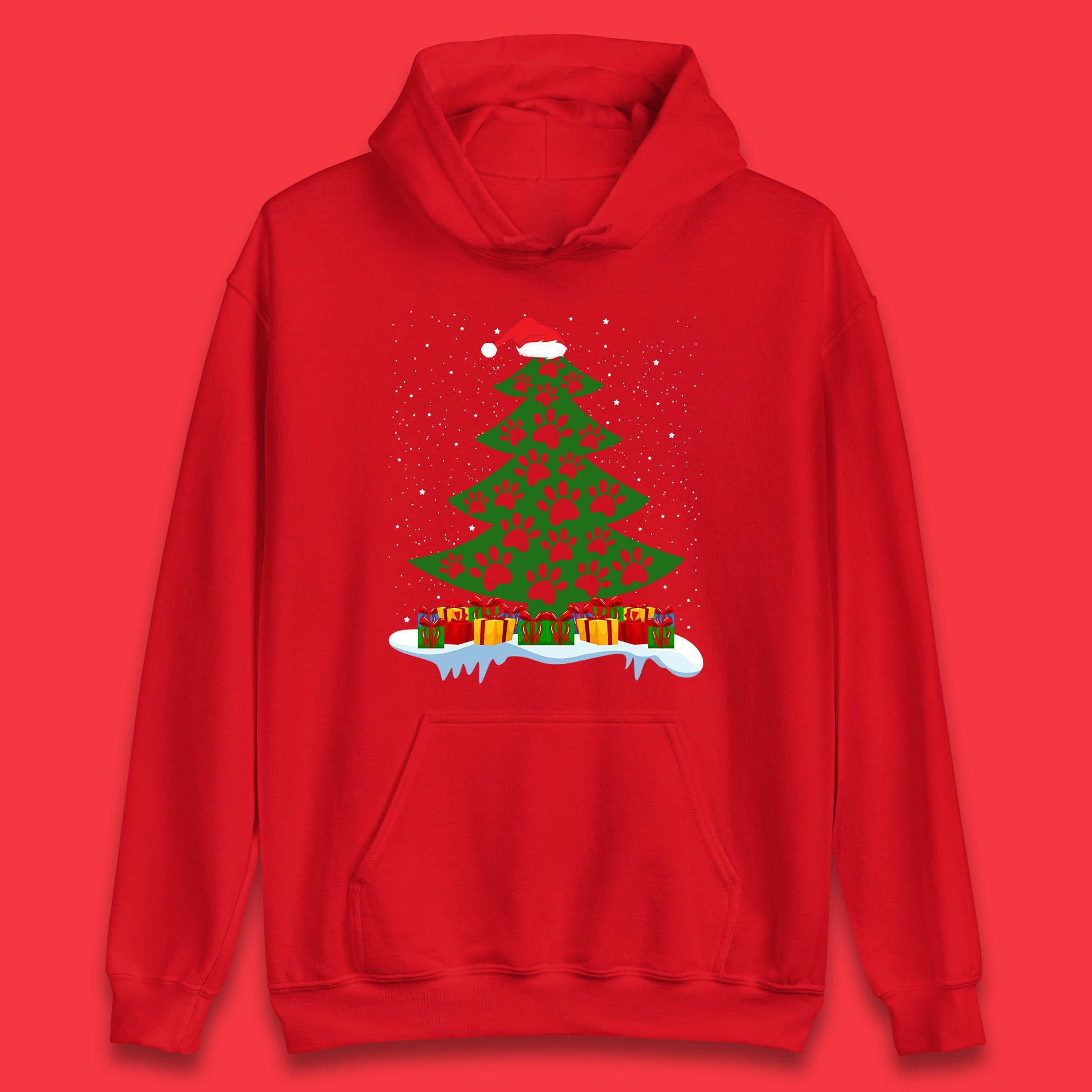 christmas tree with paw prints of dogs hoodie