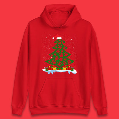 christmas tree with paw prints of dogs hoodie