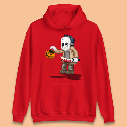 Chibi Jason Voorhees Holding Bloody Knife And Pumpkin Bucket Halloween Friday The 13th Horror Movie Unisex Hoodie