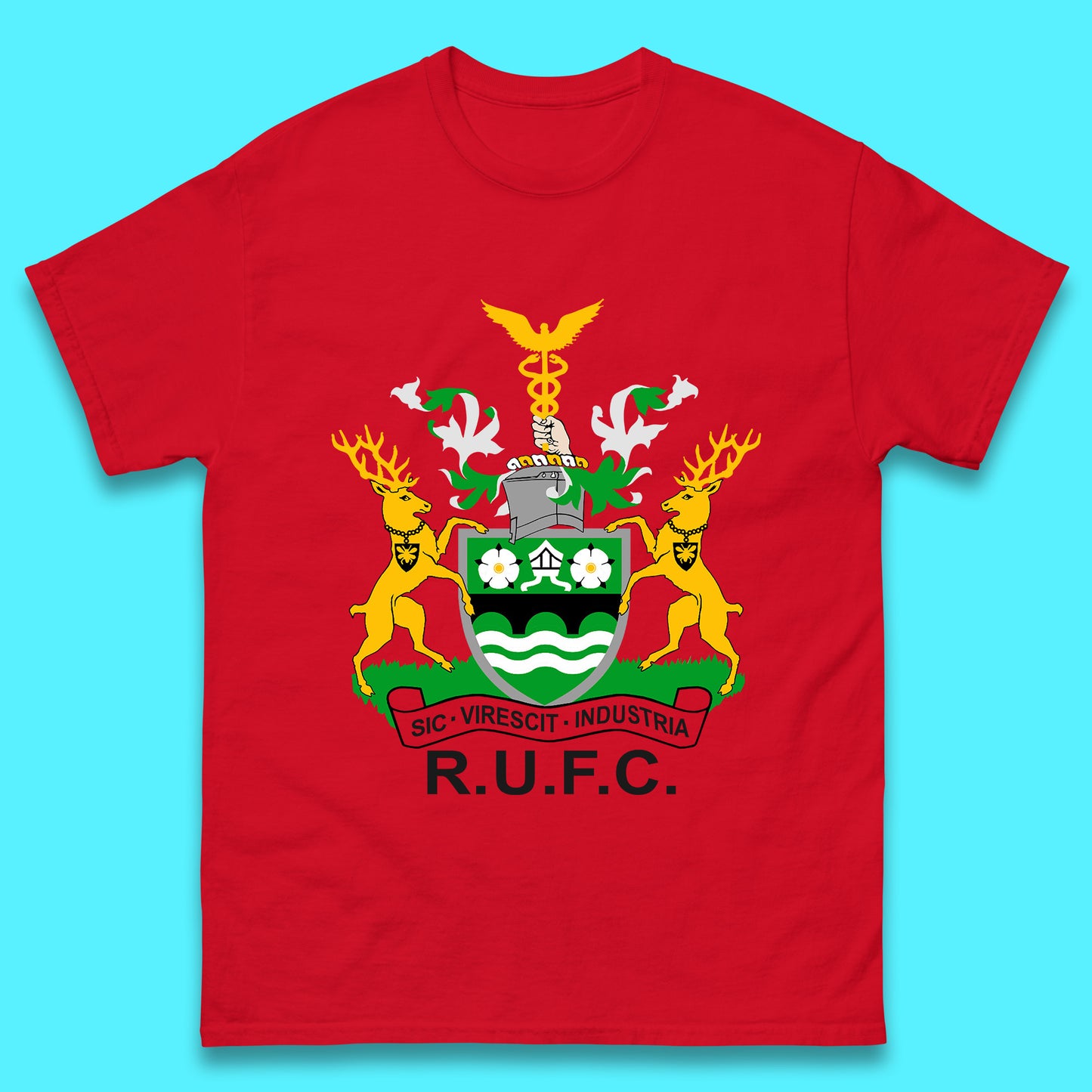 R.U.F.C. Coat Of Arms Rotherham SIC. VIRESCIT. INDUSTRIA Rotherham Metropolitan Borough Council Flags And Symbols Of Yorkshire Gift Mens Tee Top