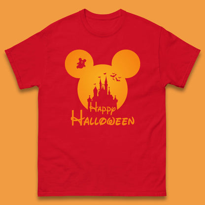 Happy Halloween Mickey Mouse Disney Castle Halloween Scary Boo Flying Bats Mens Tee Top