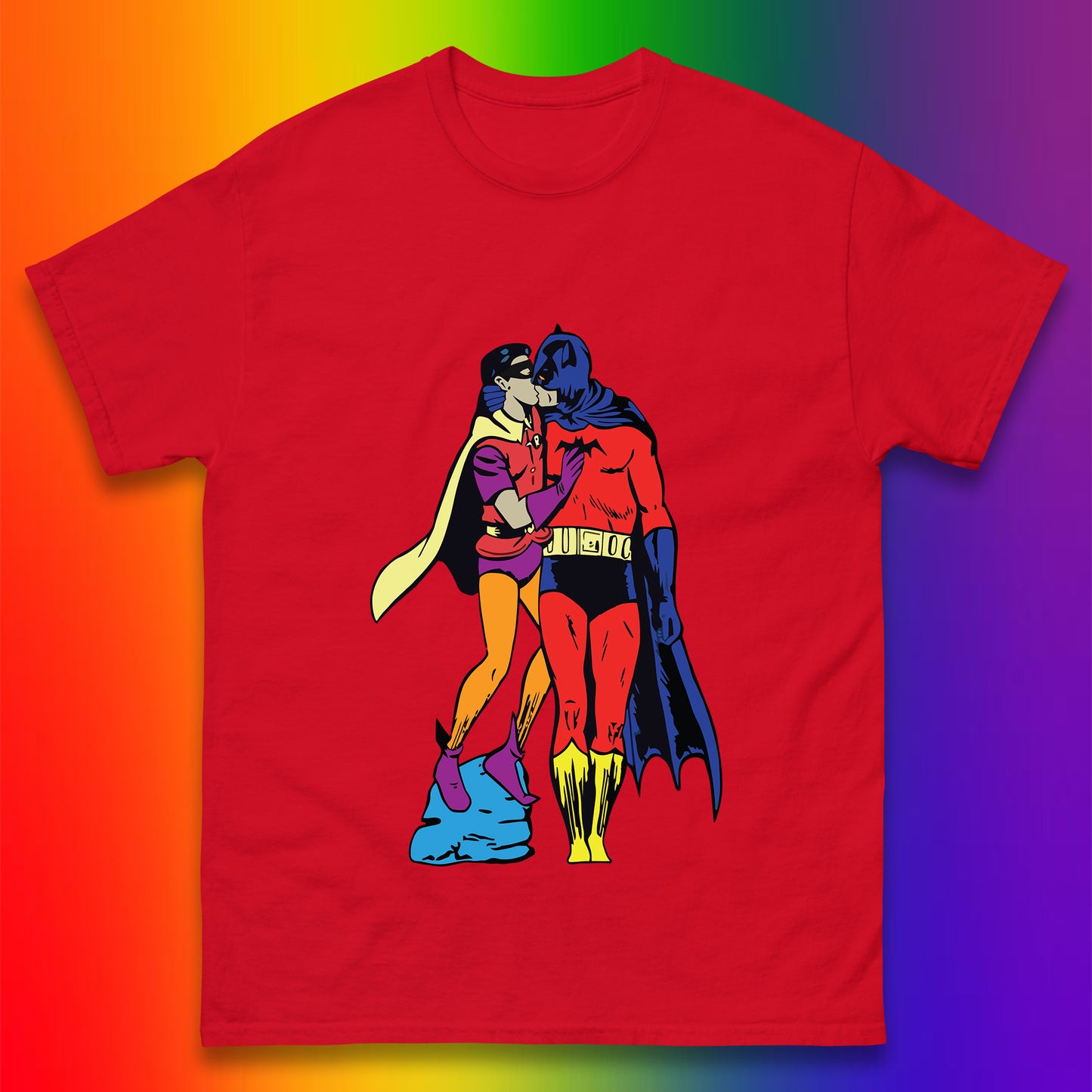 Batman X Robin Superhero Kiss Gay Pride LGBT Gay Bat Superheros Film DC Comics Mens Tee Top