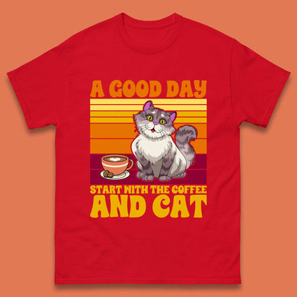 A Good Day Start With The Coffee And Cat  Mens T shirt