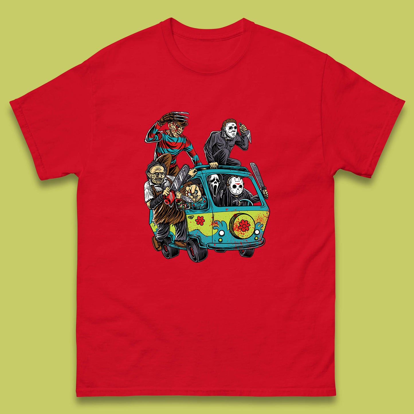 Halloween Scooby Doo Friends Van Horror Movie Villians Characters Mystery Machine Mens Tee Top