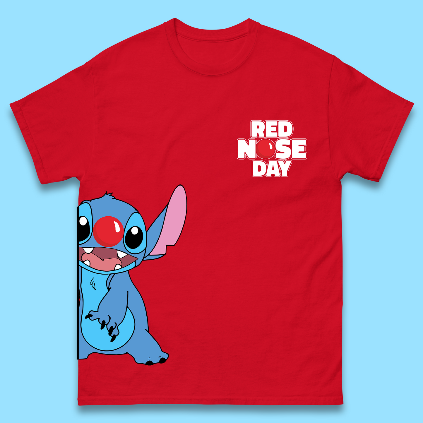 Red Nose Day Peeking Disney Stitch Mens T-Shirt