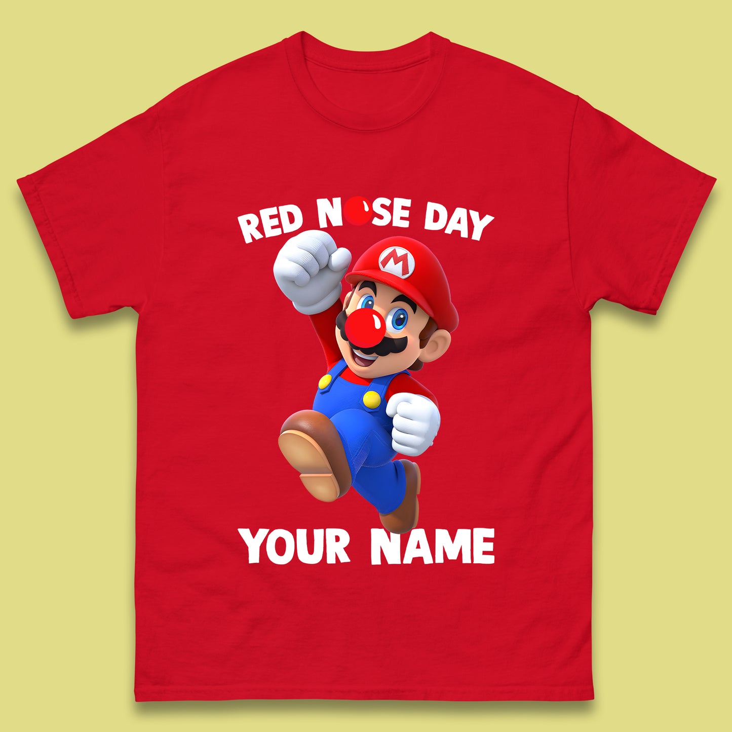 Personalised Super Mario Red Nose Day Mens T-Shirt