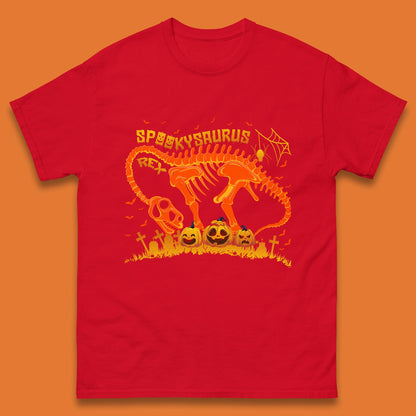 Spooky Saurus Rex Halloween Dinosaur T-Rex Skeleton With Scary Pumpkins Mens Tee Top