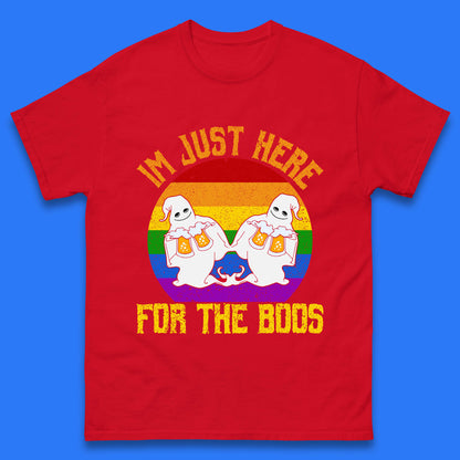 Halloween I Just Here For The Boos Gay Boo Ghosts Drinking Beer LGBTQ Pride Beer Mens Tee Top