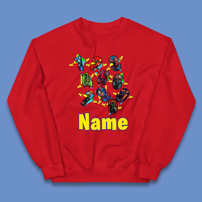 Personalised Number Day Superheroes Superheroes Kids Jumper