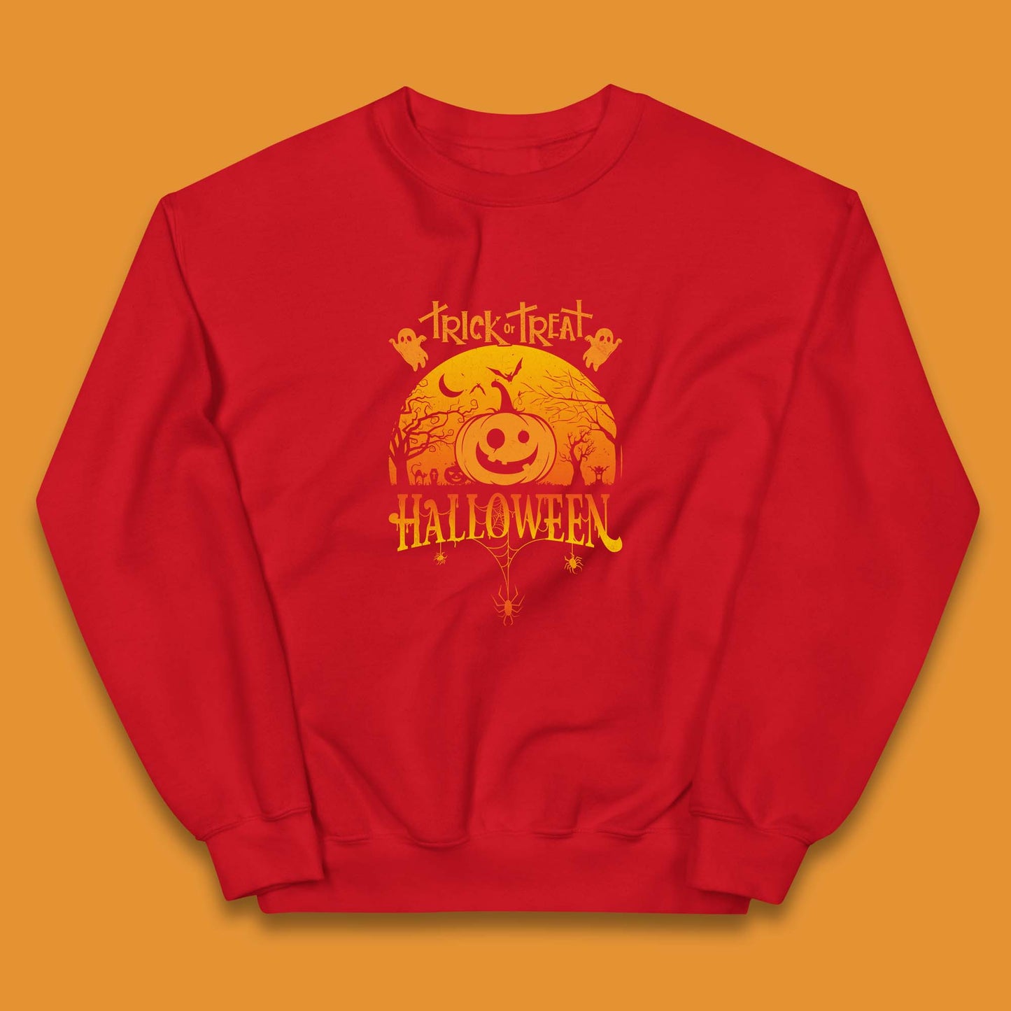 Trick Or Treat Halloween Pumpkin Haunted Trees Scary Spooky Season Kids Jumper