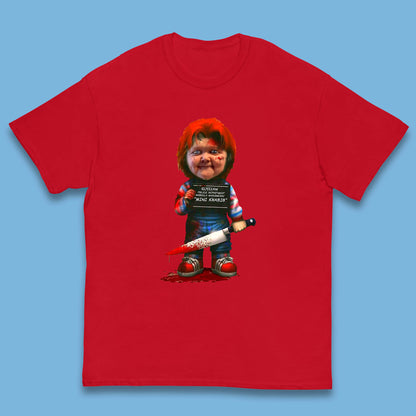 Chucky Mug Shot Russian Police Dept Hasbulla Magomedov Chucky Mini Khabib Inspired Halloween Horror Movie Good Guy Chucky Kids T Shirt