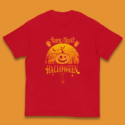 Trick Or Treat Halloween Pumpkin Haunted Trees Scary Spooky Season Kids T Shirt