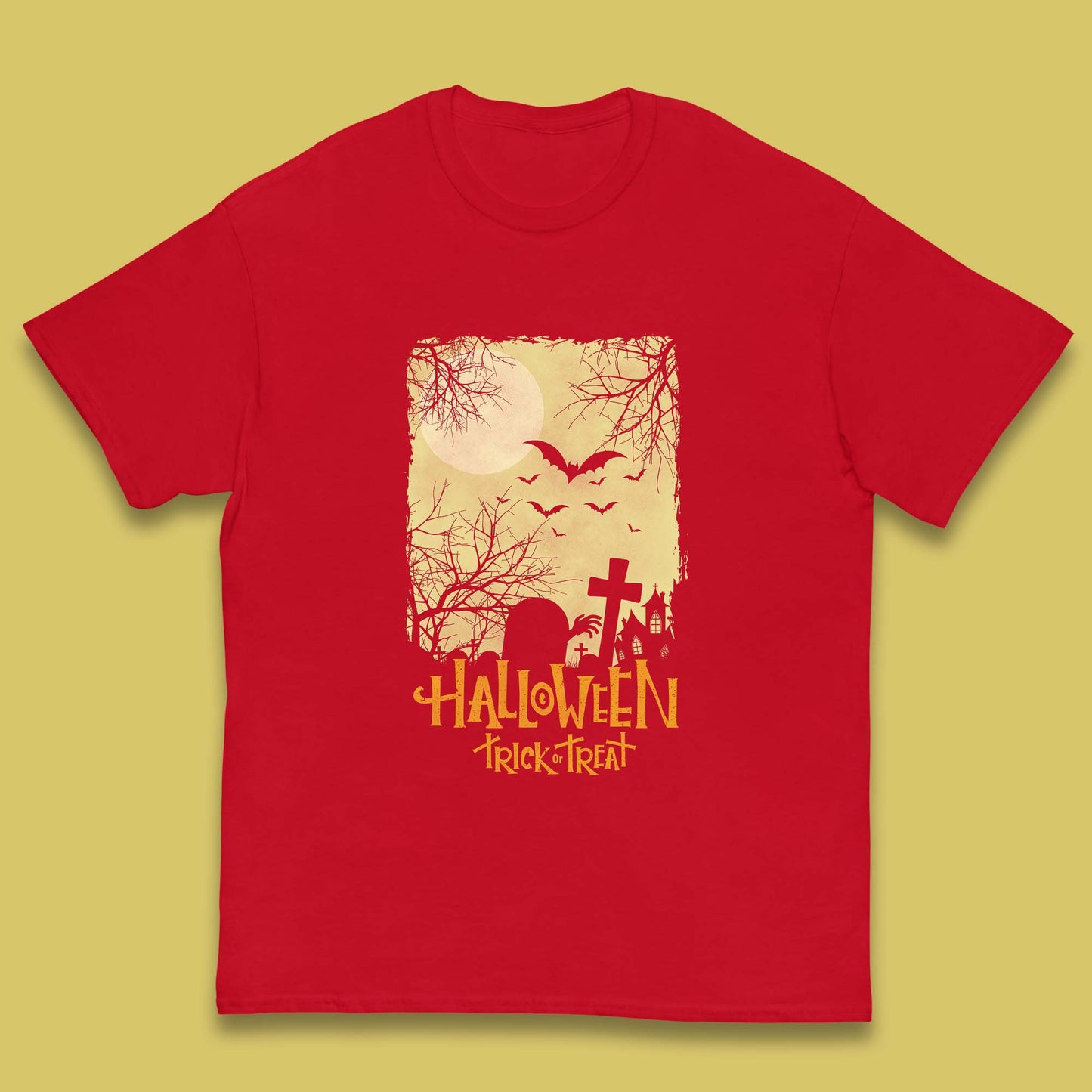 Halloween Trick Or Treat Horror Scary Graveyards Flying Bats Full Moon Kids T Shirt