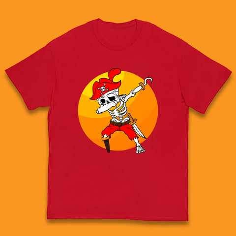 Dabbing Pirate Skeleton Halloween Jolly Roger Funny Halloween Costume Kids T Shirt
