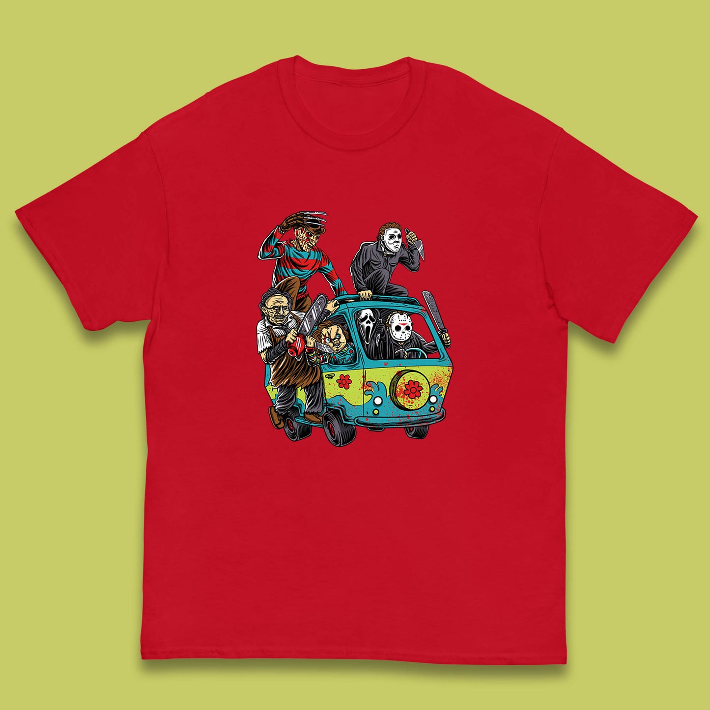 Halloween Scooby Doo Friends Van Horror Movie Villians Characters Mystery Machine Kids T Shirt