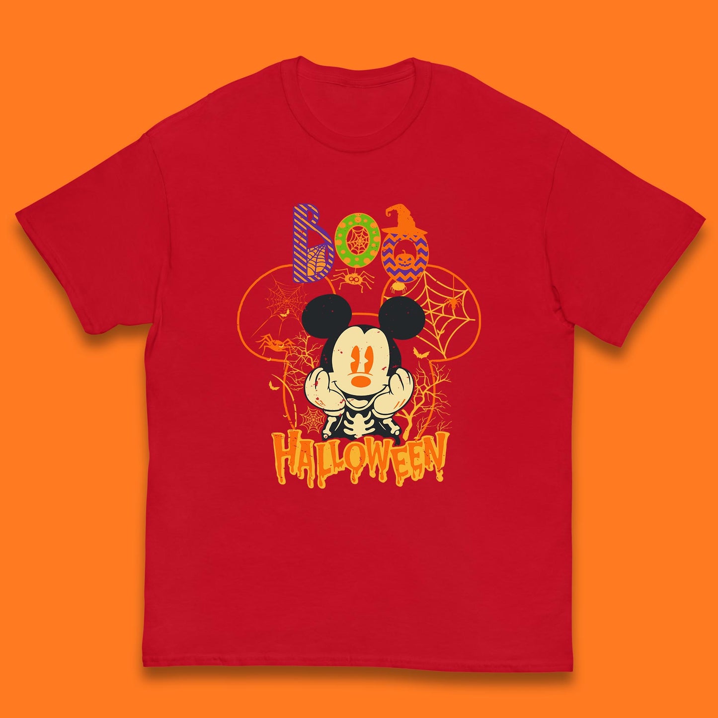 Boo Halloween Mickey Mouse Skeleton Horror Scary Disney Halloween Disneyland Trip Kids T Shirt