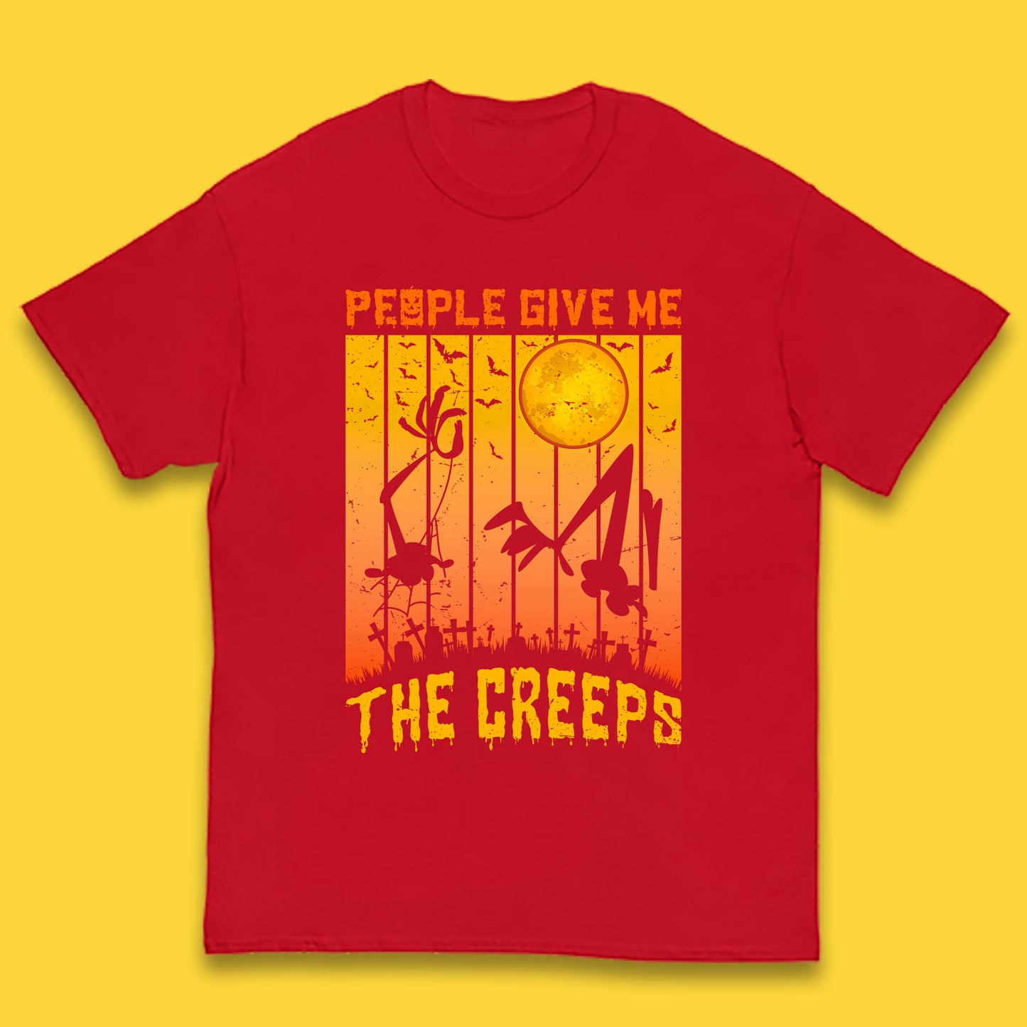 People Give Me The Creep Halloween Horror Scary Graveyards Full moon Flying Bats Kids T Shirt