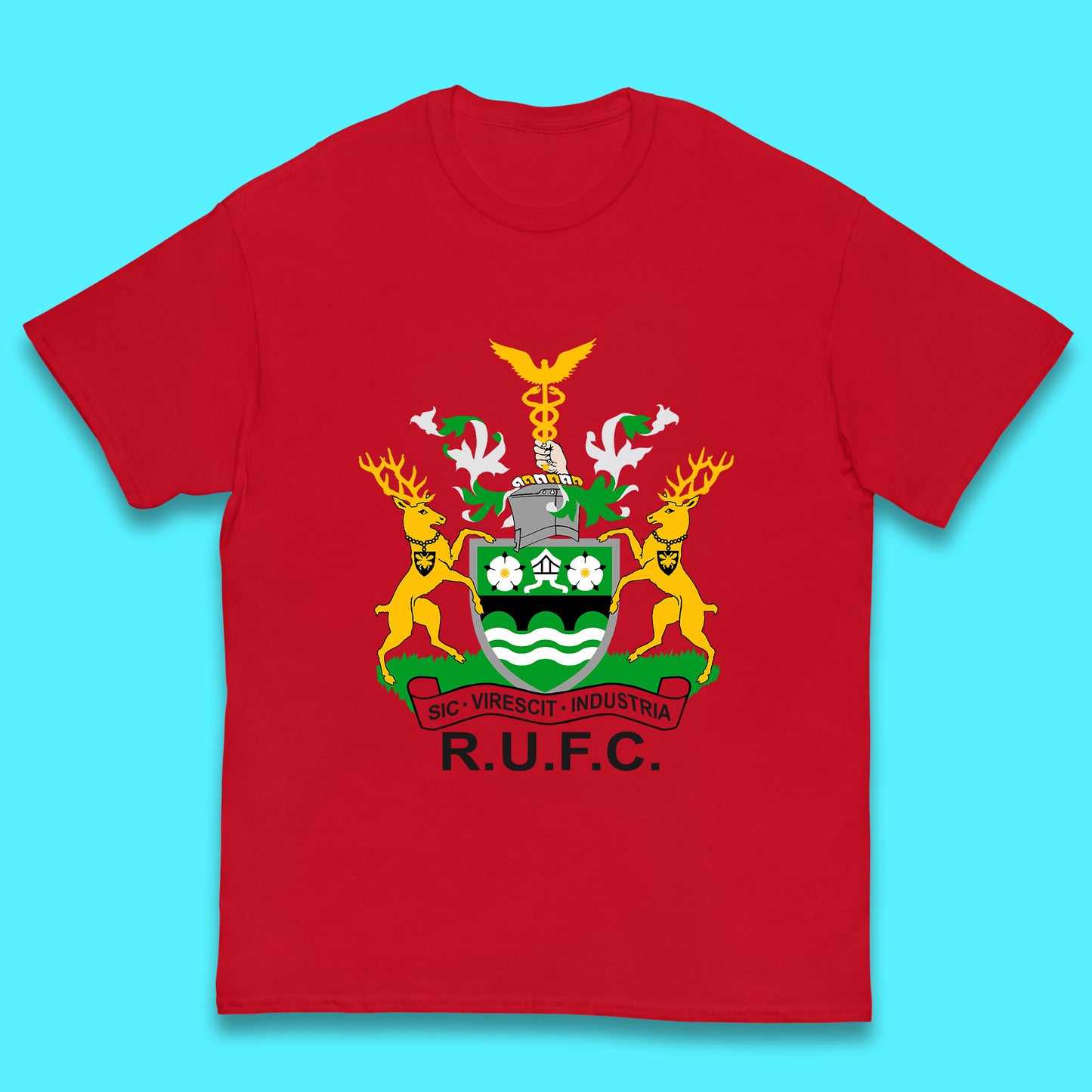 R.U.F.C. Coat Of Arms Rotherham SIC. VIRESCIT. INDUSTRIA Rotherham Metropolitan Borough Council Flags And Symbols Of Yorkshire Gift Kids T Shirt