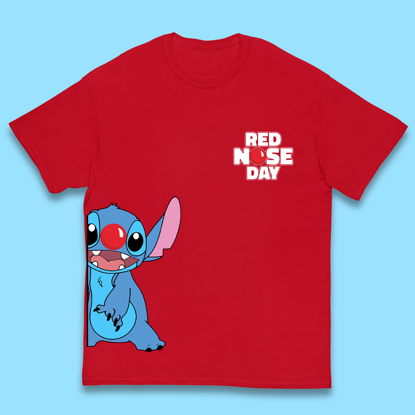 Red Nose Day Peeking Disney Stitch Kids T-Shirt