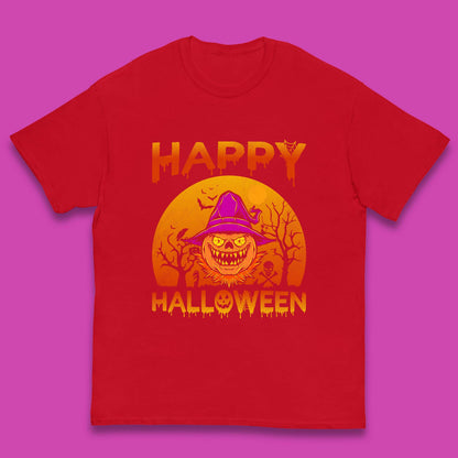 Happy Halloween Monster Pumpkin With Witch Hat Horror Scary Spooky Season Kids T Shirt