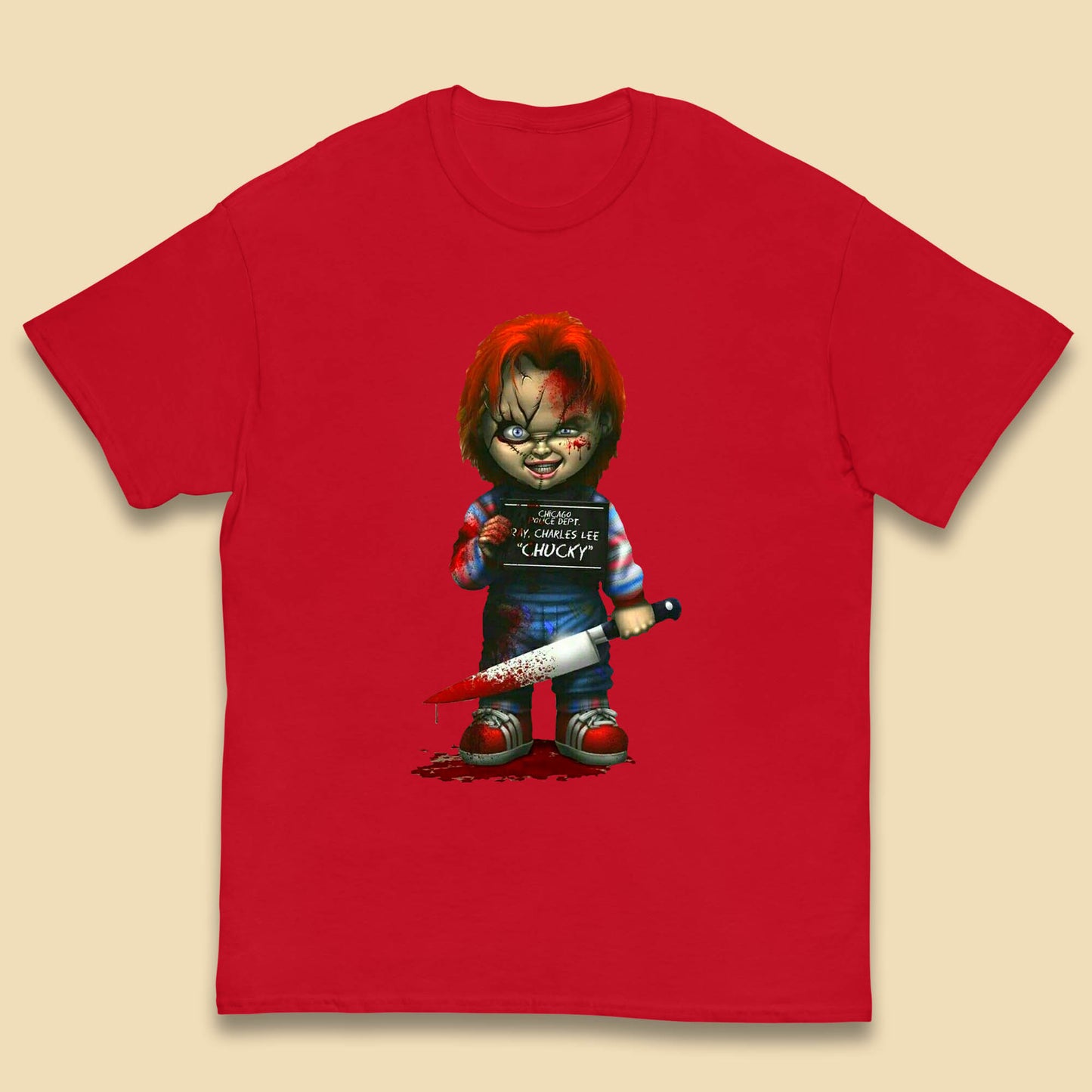 Chucky Mug Shot Chicago Police Dept Ray Charles Lee Chucky Halloween Horror Movie Kids T Shirt