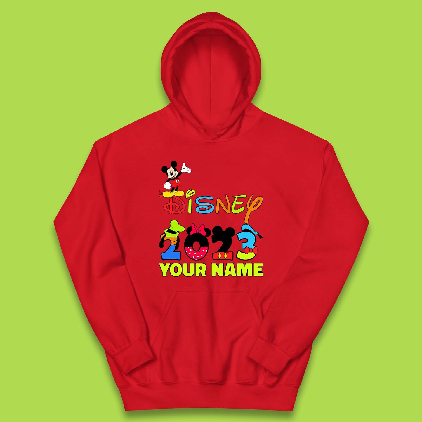 Personalised Disney 2023 Disney Club Your Name Mickey Mouse Minnie Mouse Donald Duck Pluto Goofy Cartoon Characters Disney Vacation Kids Hoodie