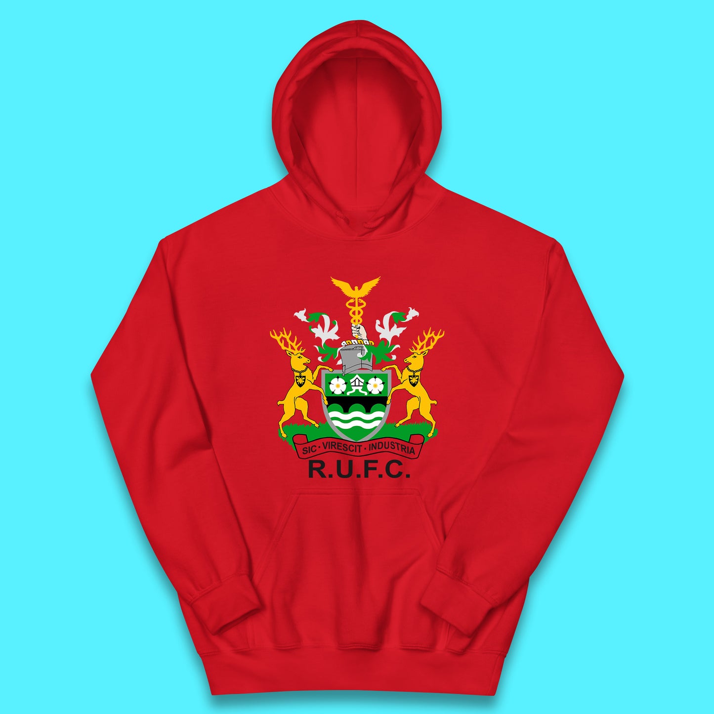 R.U.F.C. Coat Of Arms Rotherham SIC. VIRESCIT. INDUSTRIA Rotherham Metropolitan Borough Council Flags And Symbols Of Yorkshire Gift Kids Hoodie