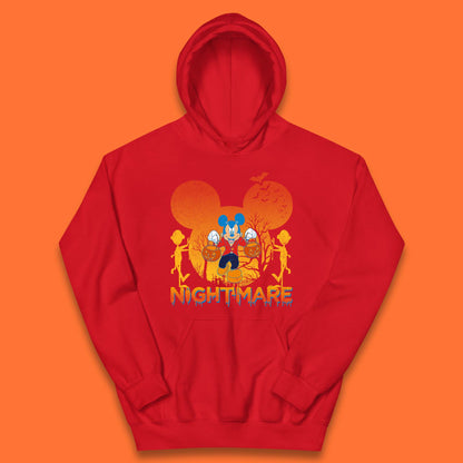 Halloween Nightmare Disney Mickey Mouse Holding Pumpkin Bucket Horror Scary Disneyland Trip Kids Hoodie