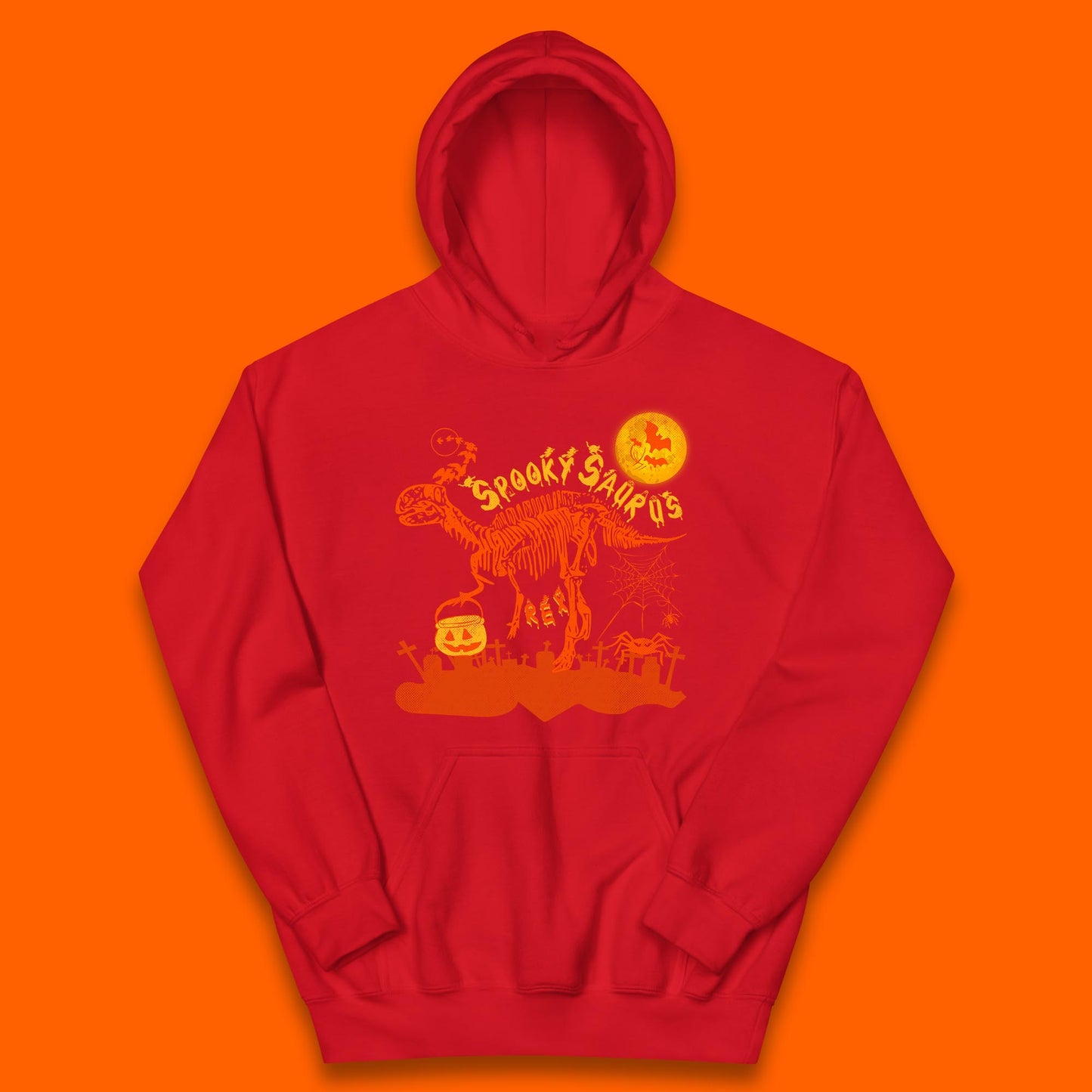 Spooky Saurus Rex Halloween Dinosaur Skeleton T-Rex Scary Pumpkin Kids Hoodie