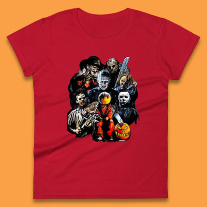 Halloween Horror Movie Characters Friends Halloween Villians Serial Killers Womens Tee Top