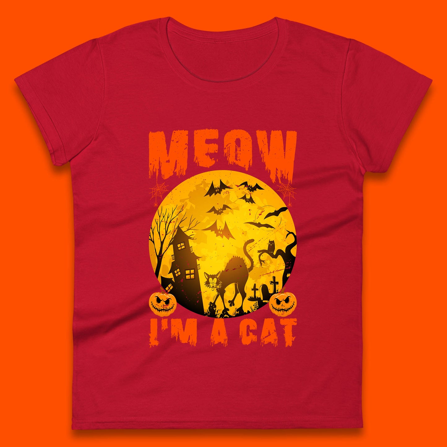 Meow I'm A Cat Halloween Black Cat Horror Scary Haunted House Womens Tee Top