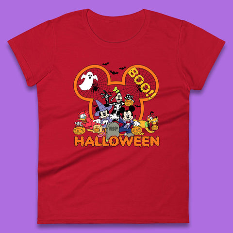 Disney Halloween Mickey Mouse Minnie Mouse Boo Ghost Friends Donald Duck Pluto Goofy Cartoon Disneyland Trip Womens Tee Top