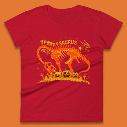 Spooky Saurus Rex Halloween Dinosaur T-Rex Skeleton With Scary Pumpkins Womens Tee Top