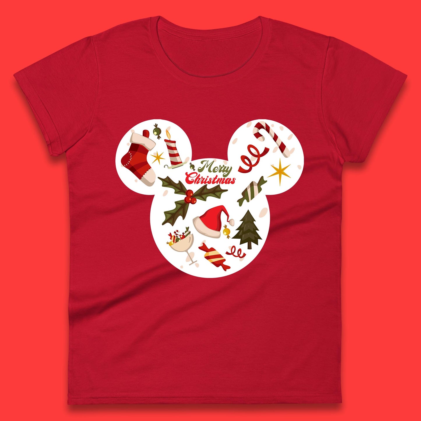 merry christmas disney mickey mouse head womens t shirt