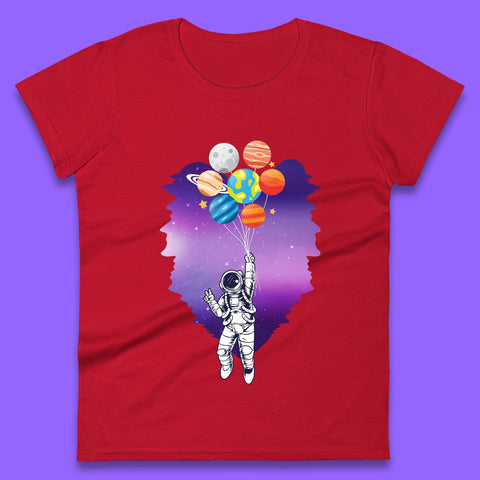 Astronaut Space Planets Balloons Womens T-Shirt