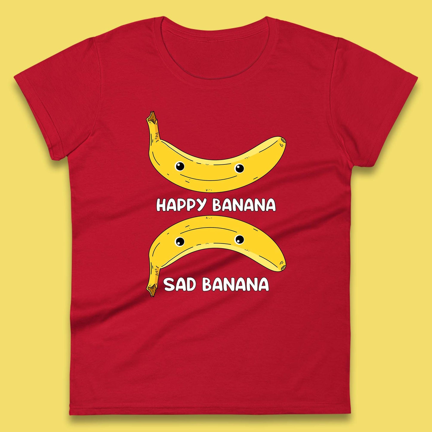 Happy Banana Sad Banana Funny Meme Pun Joke Smiling Face Womens Tee Top