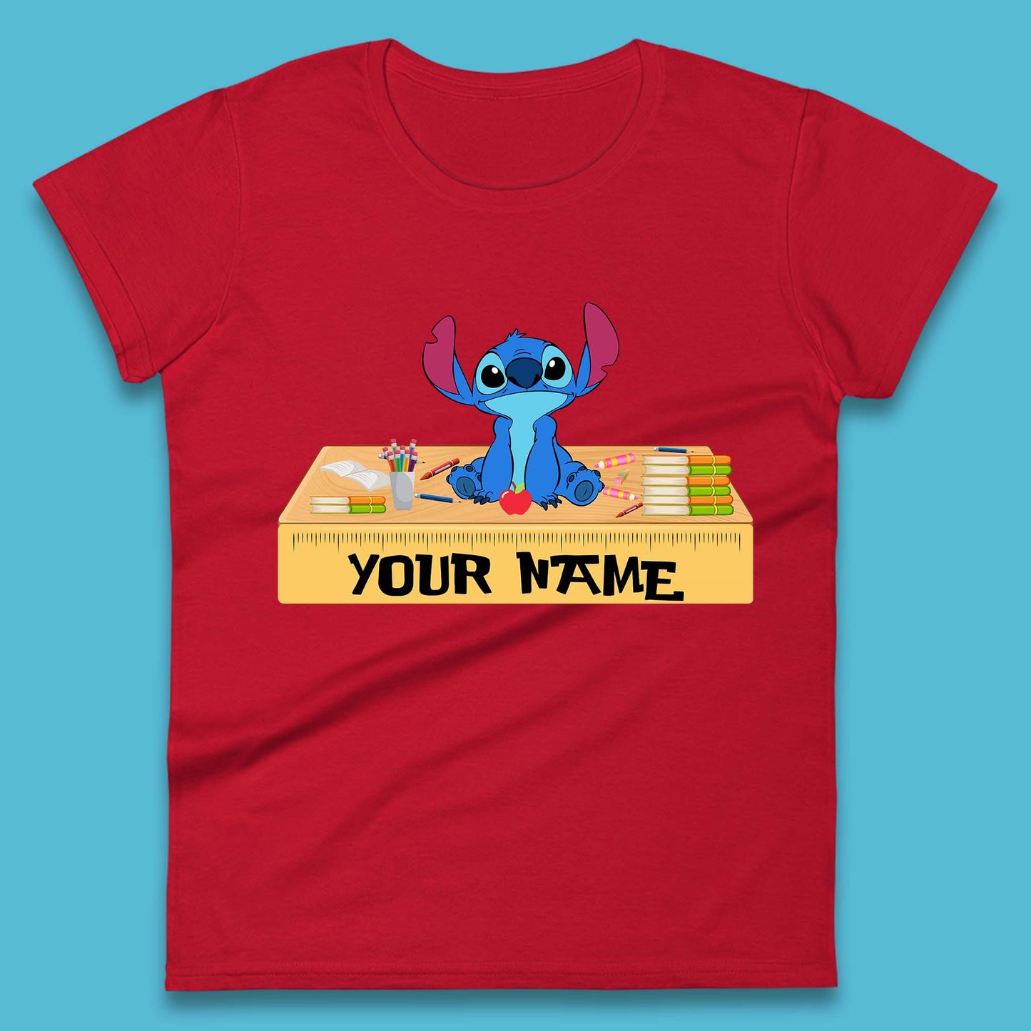 Personalised Disney Stitch Welcome Back To School Your Name Lilo & Stitch School First Day Of School Womens Tee Top