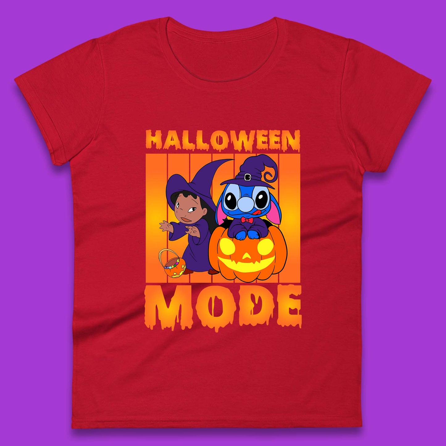 Halloween Mode Disney Lilo & Stitch Halloween Pumpkin Witch Hat Stitch Spooky Disneyland Trip Womens Tee Top