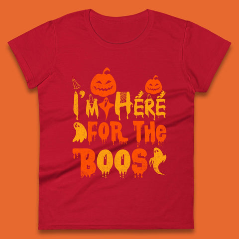 I'm Here For The Boos Halloween Pumpkin Ghost Horror Scary Womens Tee Top