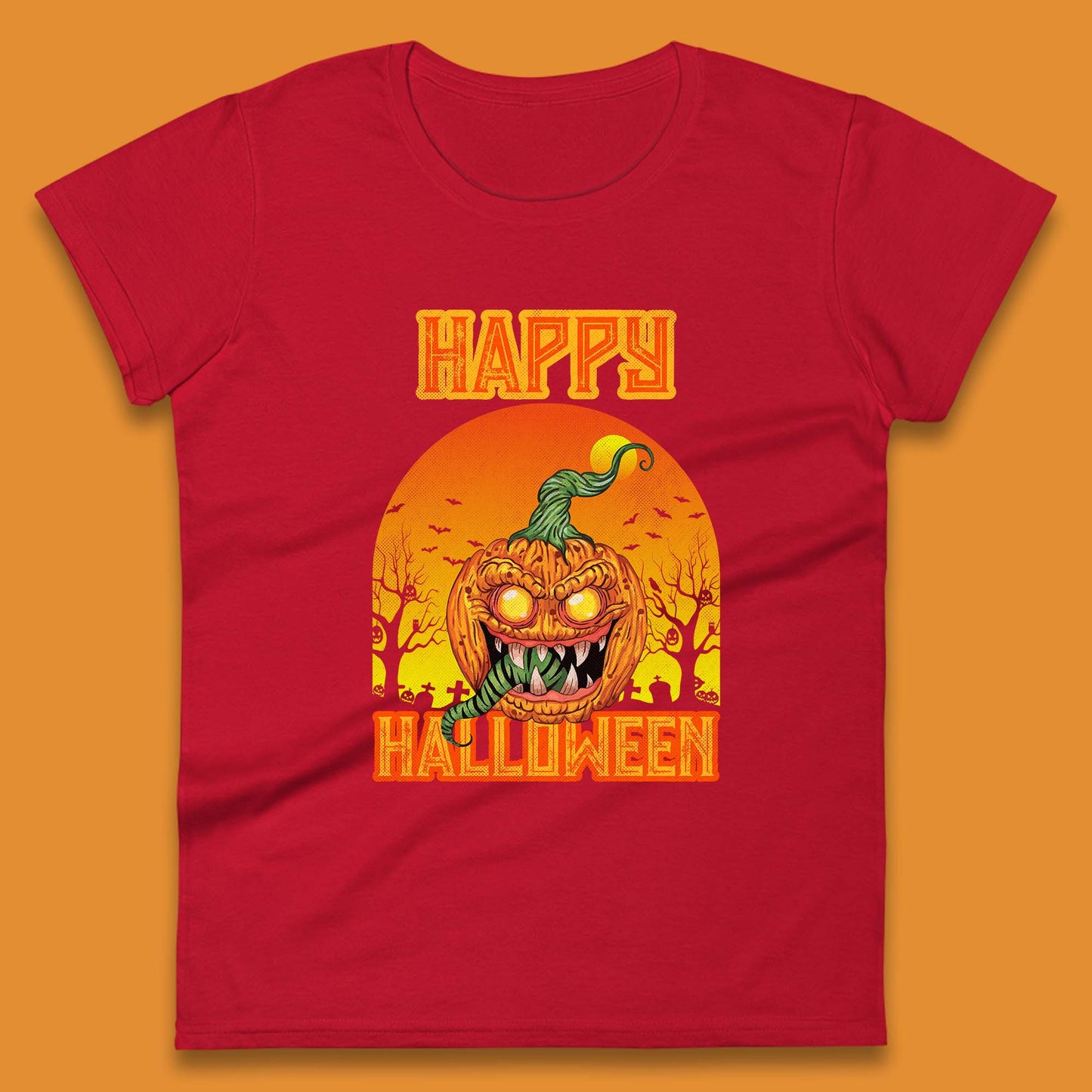 Happy Halloween Zombie Monster Pumpkin Jack-o-lantern Spooky Season Womens Tee Top